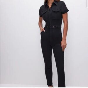 Good American Black Short-Sleeve Jumpsuit